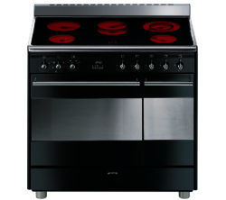 Smeg Concert 90 Electric Ceramic Range Cooker - Black & Stainless Steel